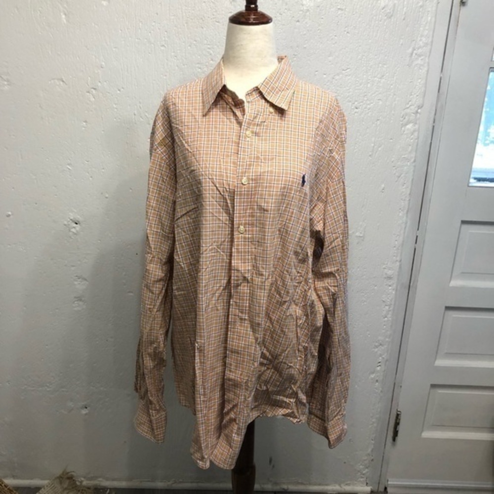 Ralph‎ Lauren Orange Plaid Stripe Long Sleeve Button Down Shirt Large